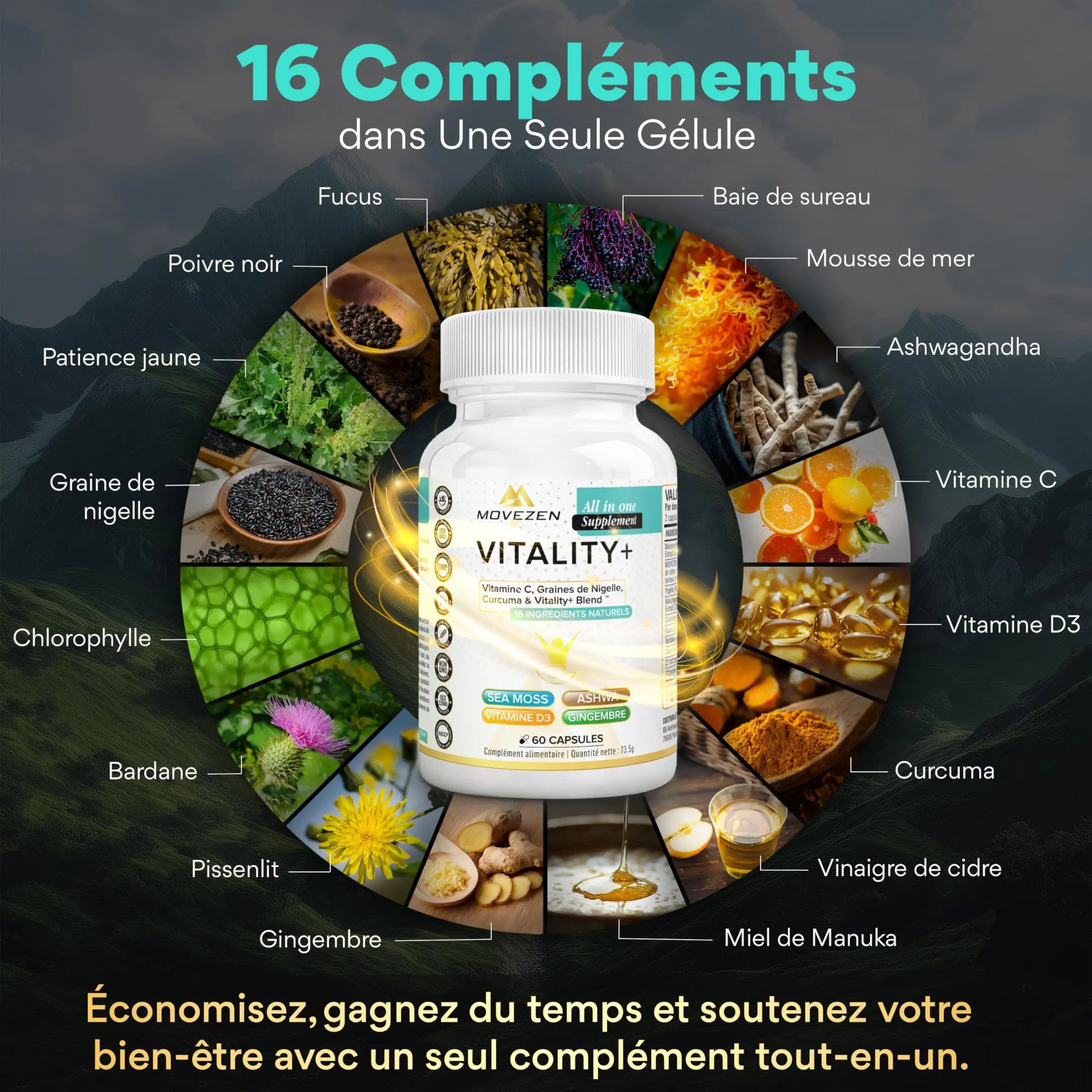 VITALITY + 16-en-1 - 60 Gélules Vegan MOVEZEN