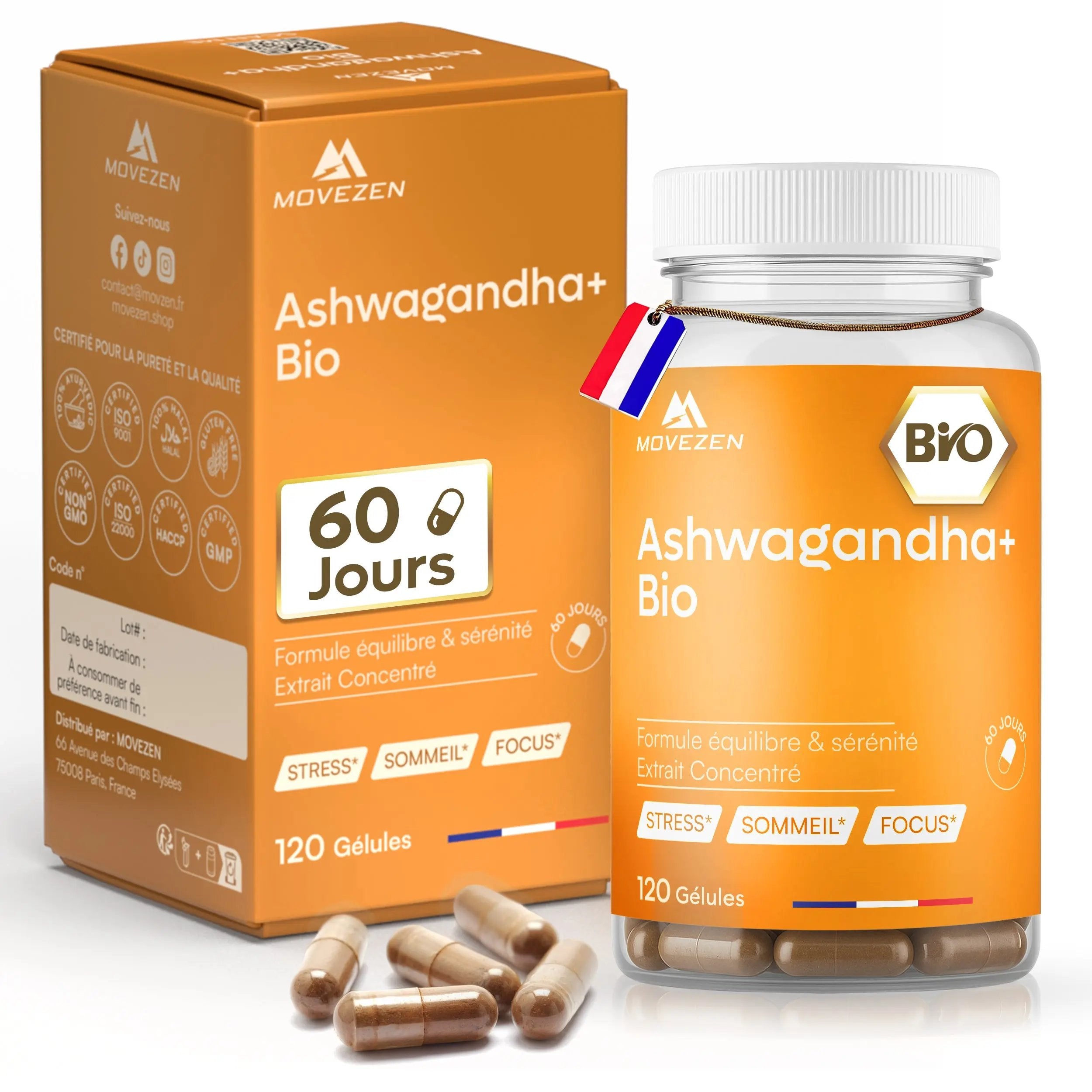 Ashwagandha Bio 5:1 Extrait Concentré 1000 mg Sommeil & Anti-Stress 120 Gélules MOVEZEN
