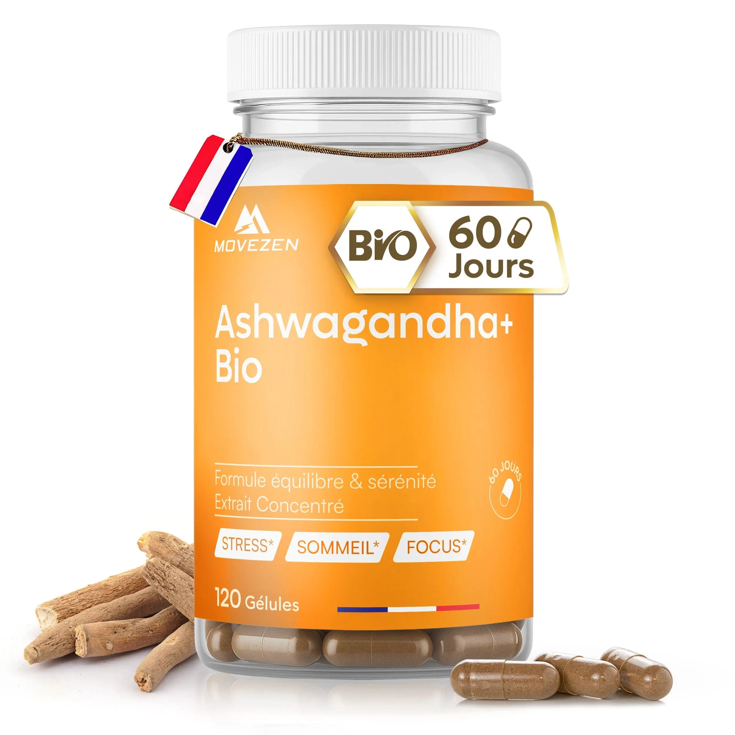 Ashwagandha Bio 5:1 Extrait Concentré 1000 mg Sommeil & Anti-Stress 120 Gélules MOVEZEN