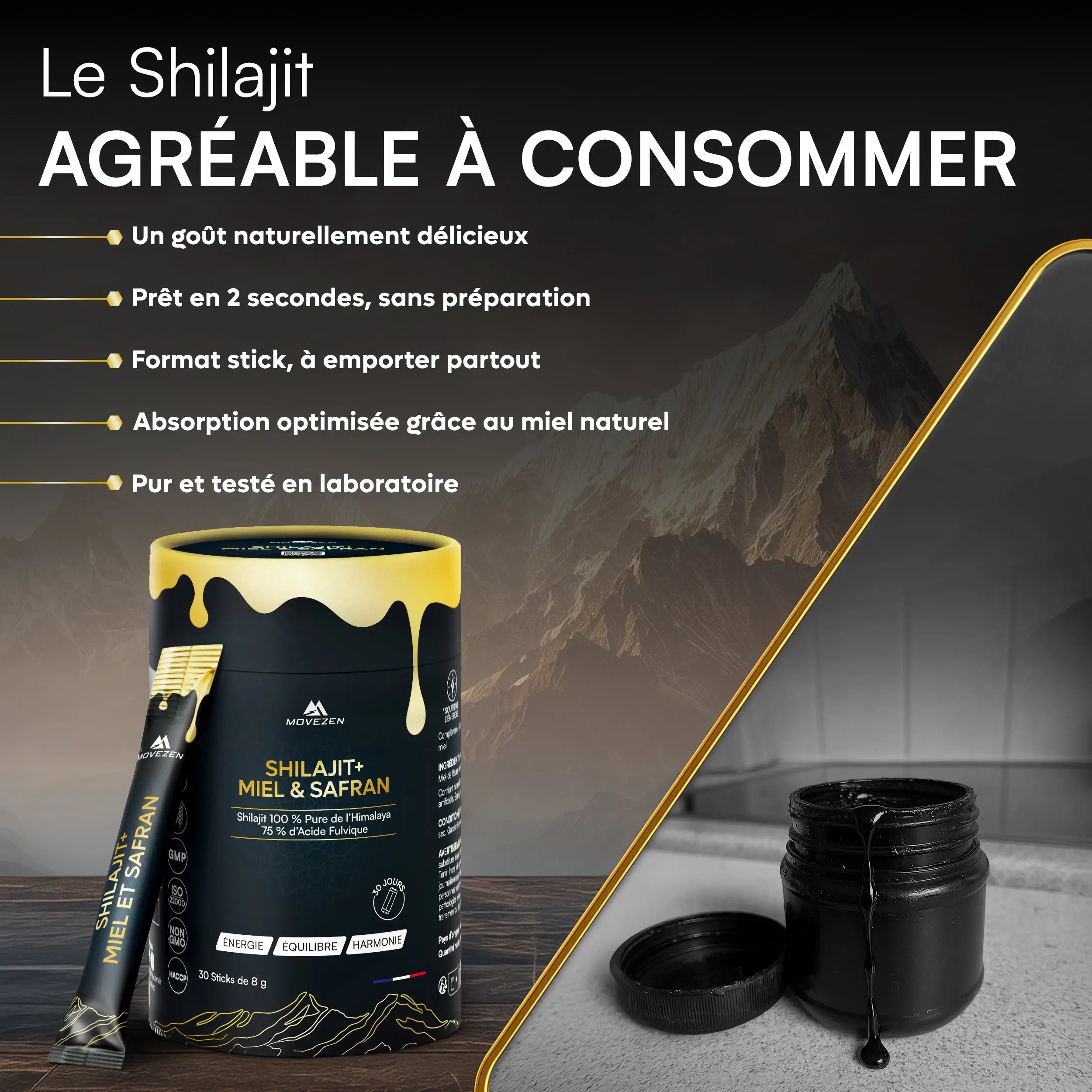 Shilajit + Résine avec Miel & Safran Bio MOVEZEN